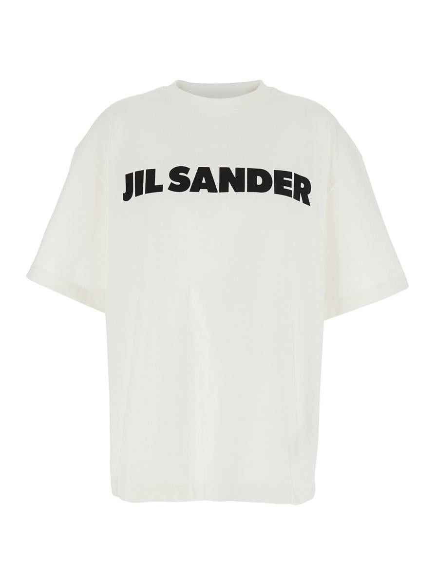 Weißes T-Shirt mit Rundhalsausschnitt und Logo-Schriftzug auf der Vorderseite aus Baumwolle für Damen