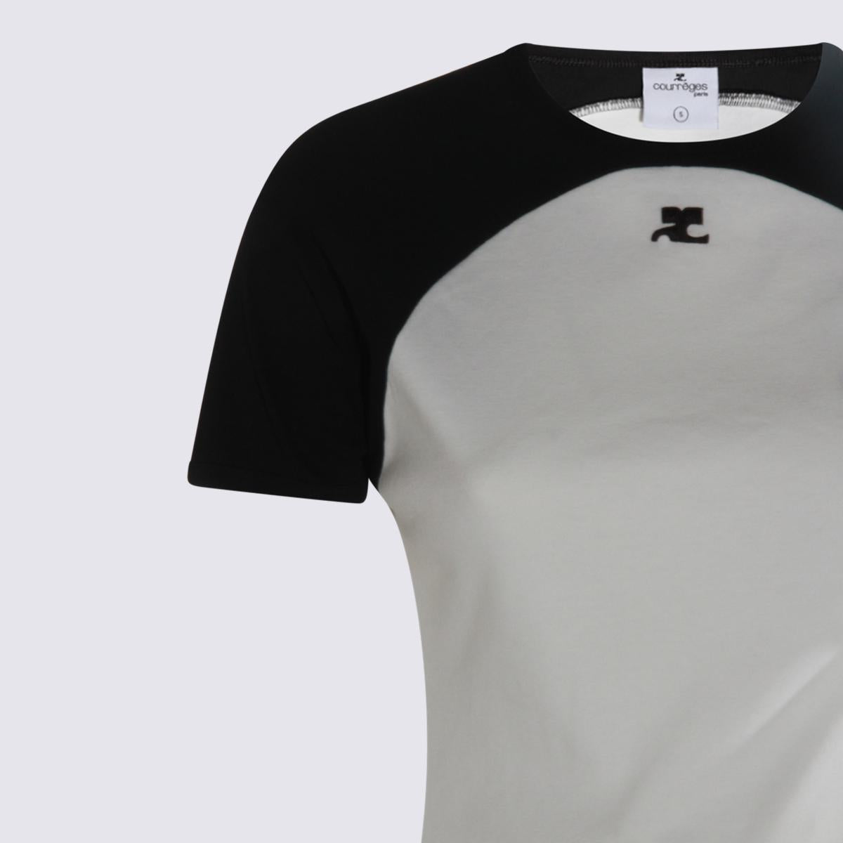 Courrèges Weißes und schwarzes Baumwoll-T-Shirt