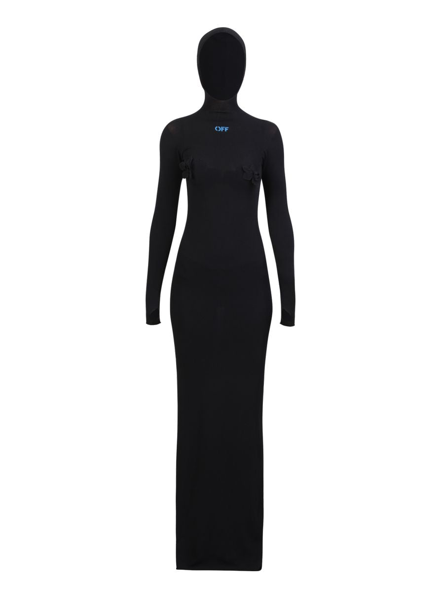 Off-White langes Kleid mit hohem Kragen