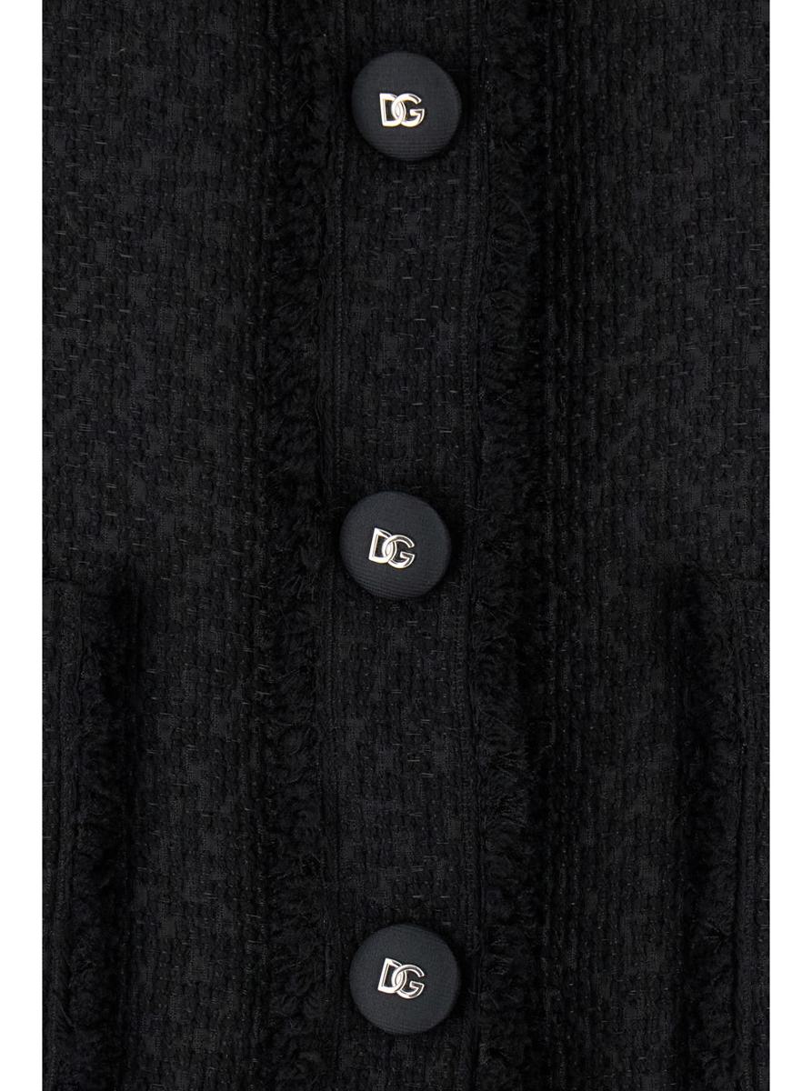Schwarze einreihige Jacke mit Markenknopf aus Tweed für Damen