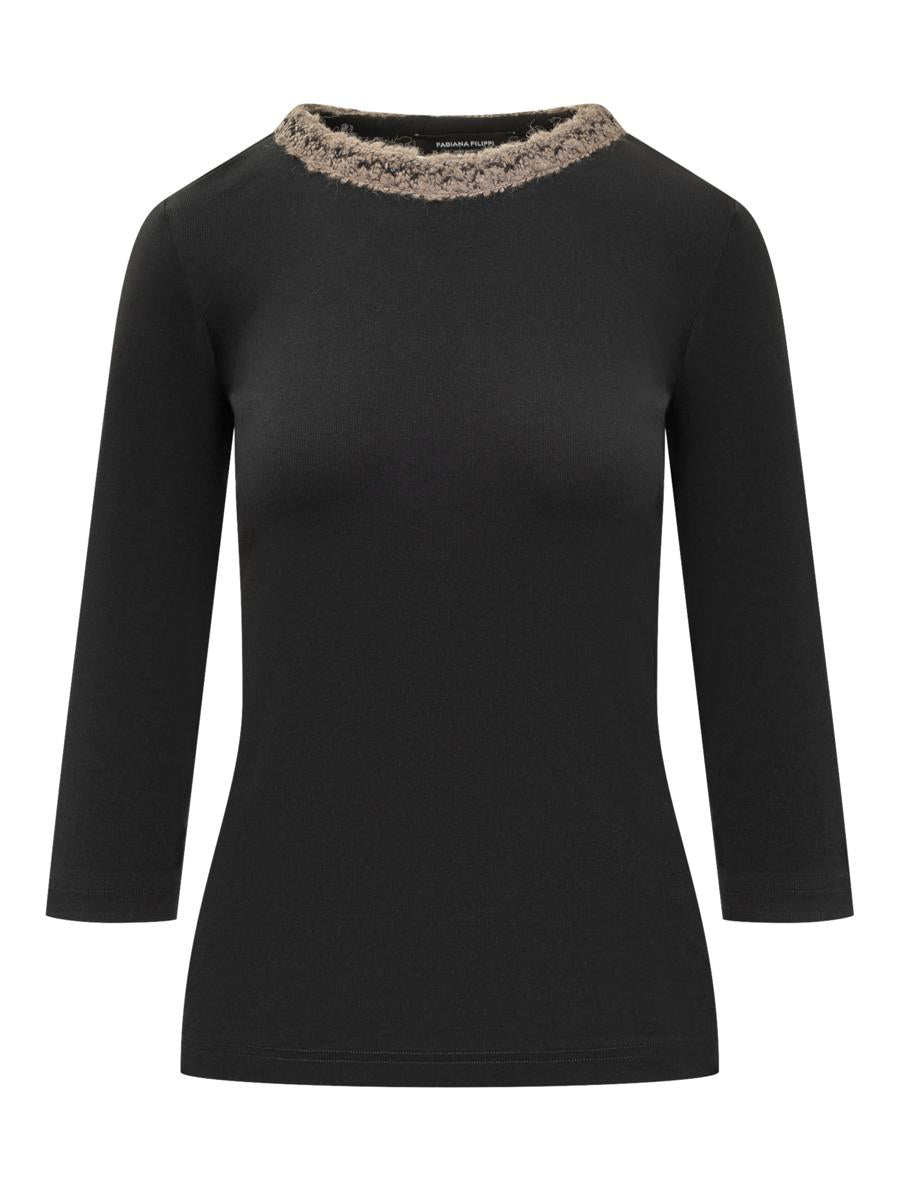 Fabiana Filippi Schwarzes T-Shirt mit Stickerei von Fabiana Filippi
