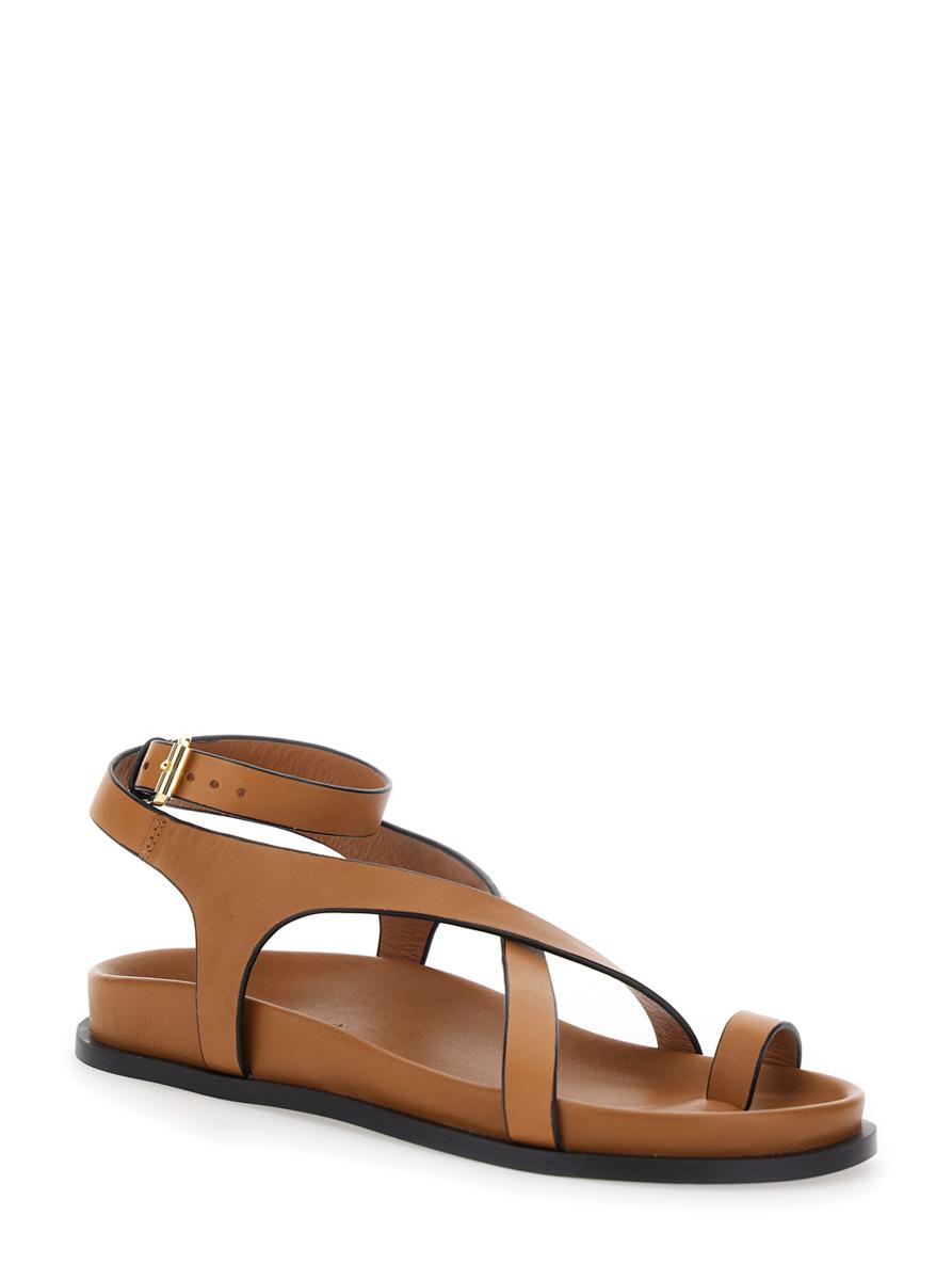 Braune Sandalen „Jalen Slim“ mit gekreuzten Riemen und Schnallenverschluss aus Leder für Damen