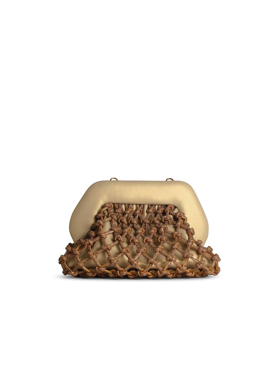 Themoirè „Tia Knot Strass“ goldene Tasche aus veganem Leder