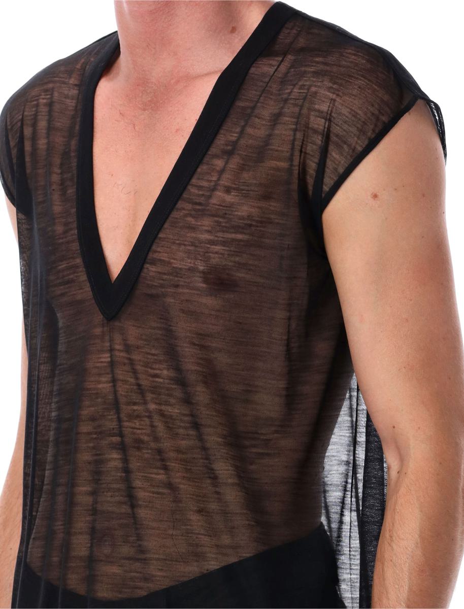 Rick Owens – Schwarzes, transparentes Tanktop aus Wolle mit tiefem V-Ausschnitt