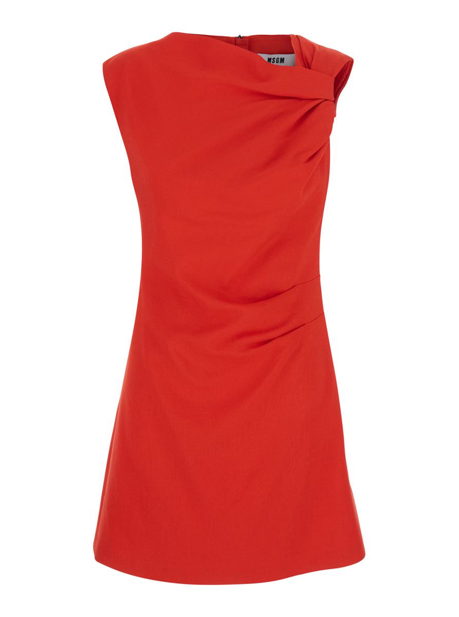 Rotes Kleid mit Rüschendetails aus Viskosemischung für Damen