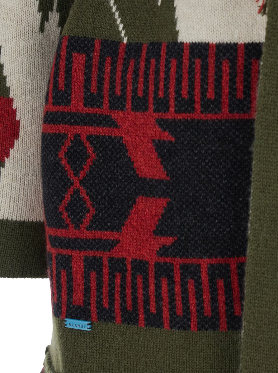 Jacquard-Cardigan mit Symbol Elfenbein/Oliv