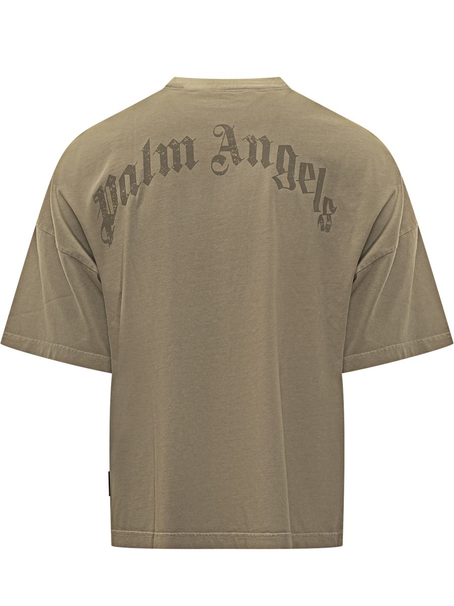 Palm Angels Palm Angels Grünes T-Shirt mit Logo am Hals