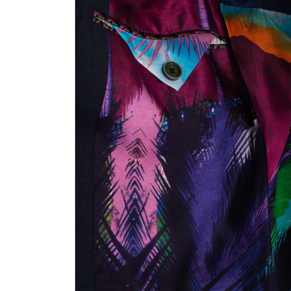 Etro – Blaue Jacke mit gemustertem Innenfutter