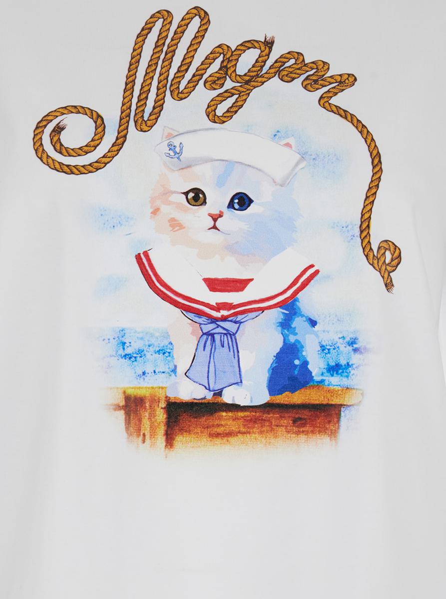 Weißes T-Shirt mit Rundhalsausschnitt und Logo-Print auf der Vorderseite aus Baumwolle für Damen