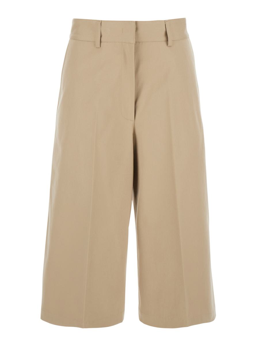 Beige Weite Bermudashorts Mit Gürtelschlaufen Und Gesäßtaschen Aus Baumwolle Für Damen