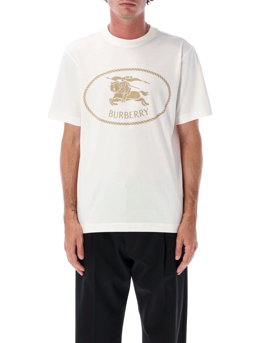 Burberry T-Shirt aus Baumwolle mit Knight-Stempel in Kreideweiß