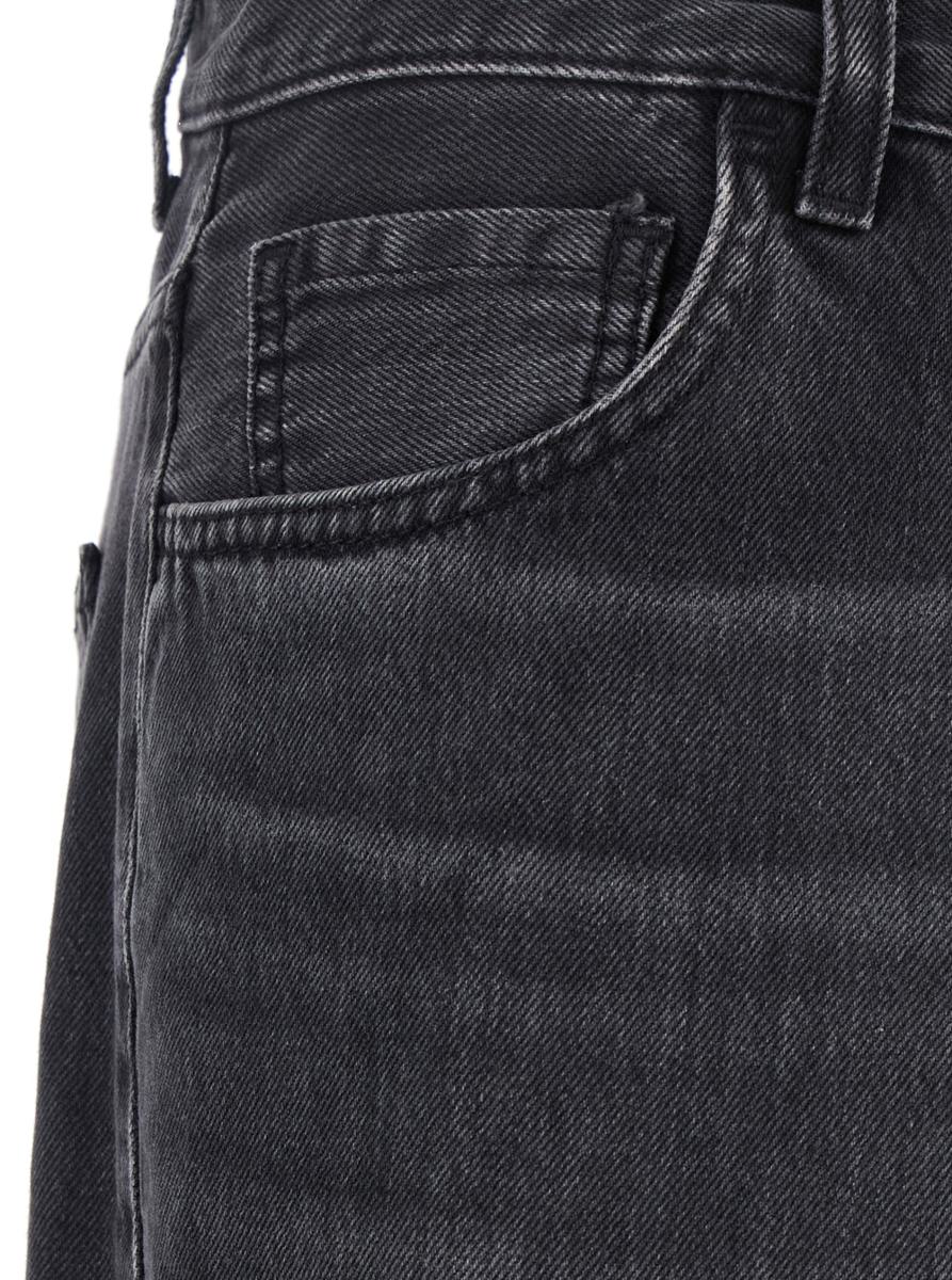 Schwarze Jeans mit Falten vorne und Logo-Patch auf der Rückseite aus Baumwolle für Damen