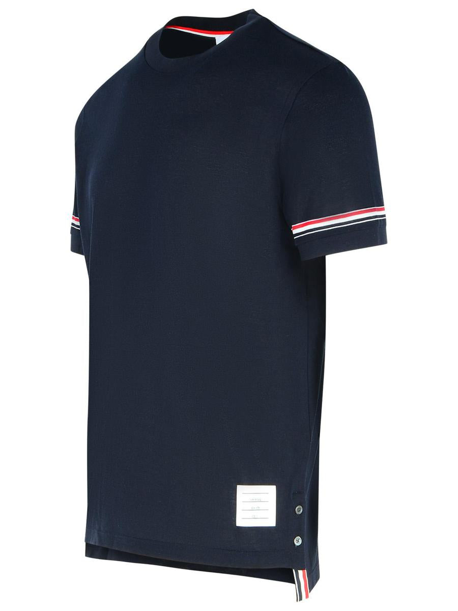 Thom Browne – Marineblaues Baumwoll-T-Shirt „Cuff“