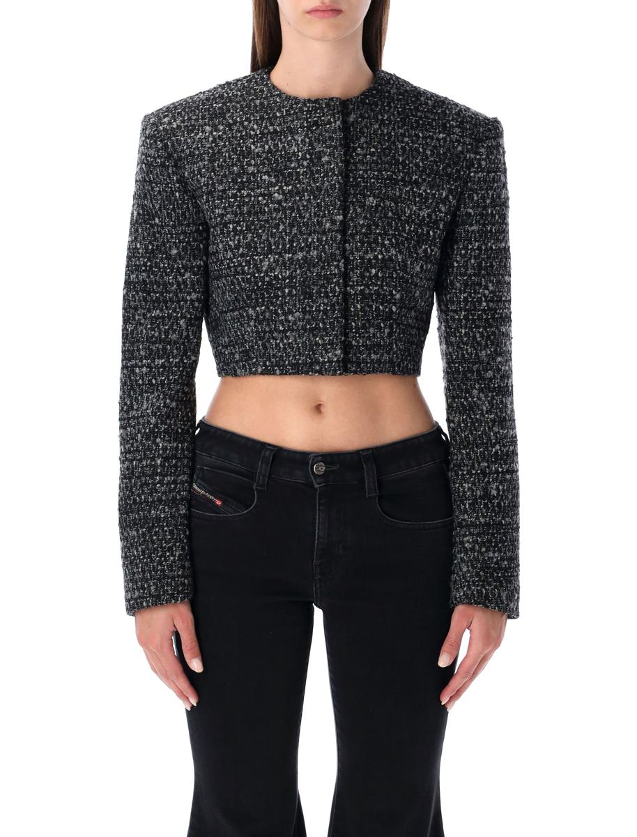 Diesel – Kurze Jacke aus Bouclé-Wollmischung „G-Crop-G“ in Schwarz