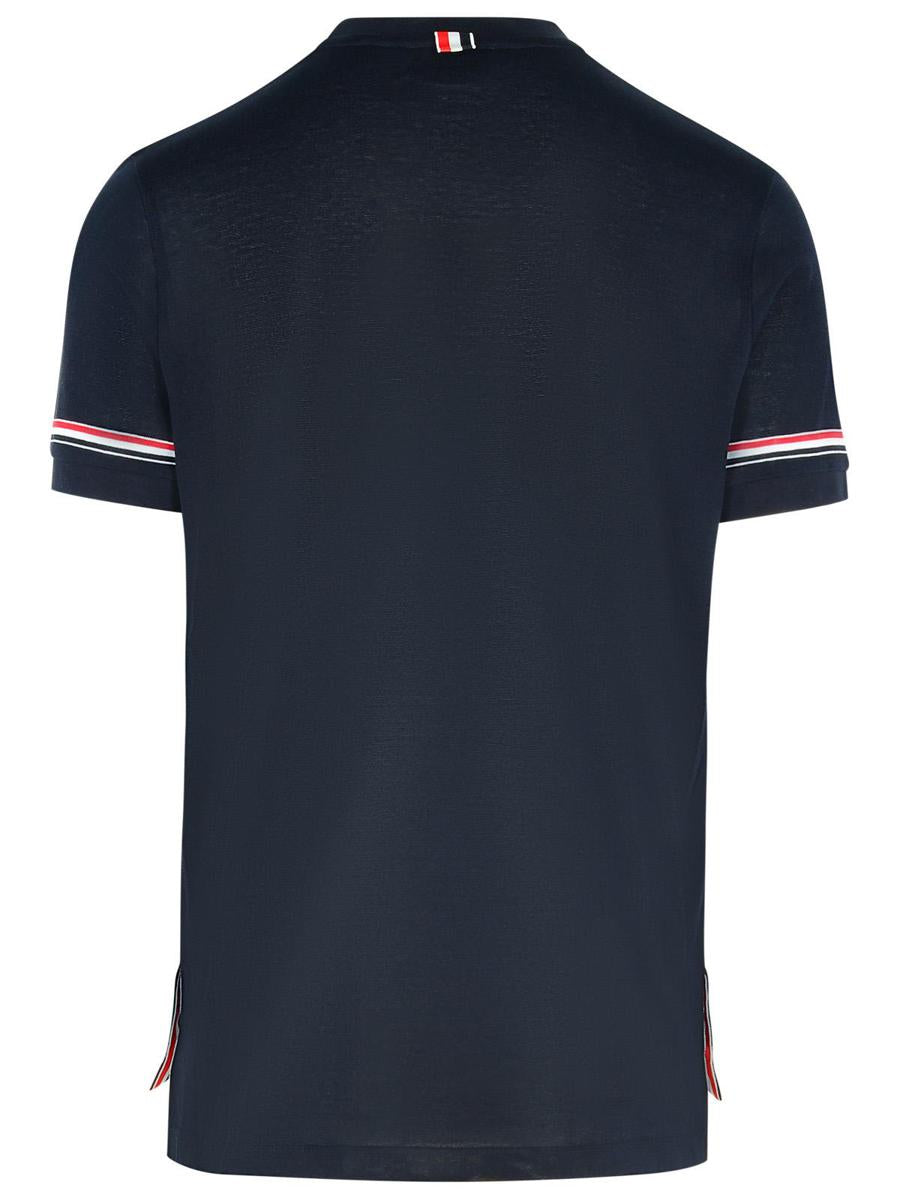 Thom Browne – Marineblaues Baumwoll-T-Shirt „Cuff“