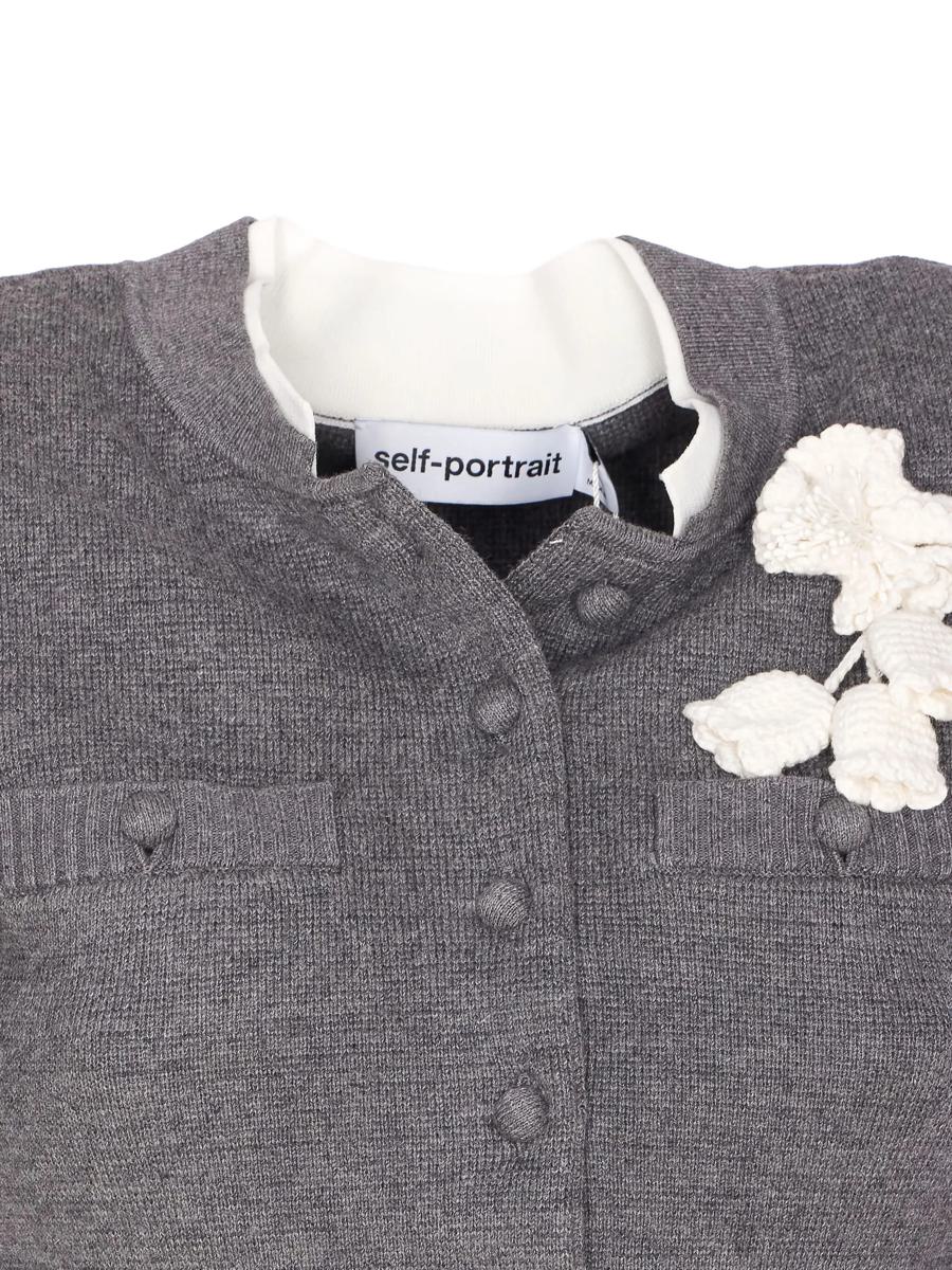 Self-Portrait Graue Häkel-Blumen-Strickjacke