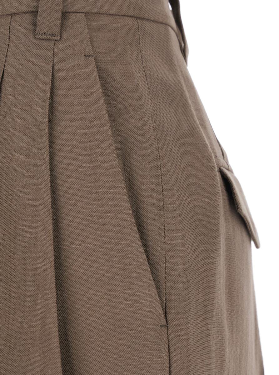 Braune Hose mit Faltendetails aus Leinenmischung für Damen