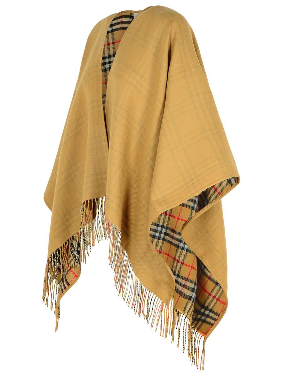 Burberry – Wendbares Cape aus beigefarbener Wolle mit „Check“-Muster