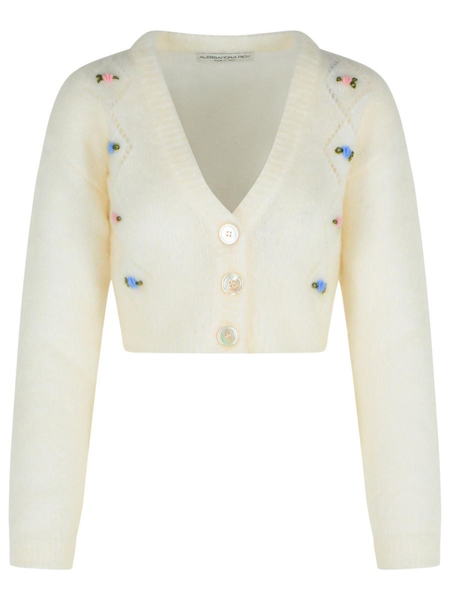Alessandra Rich – Strickjacke aus Mohairmischung in Elfenbein