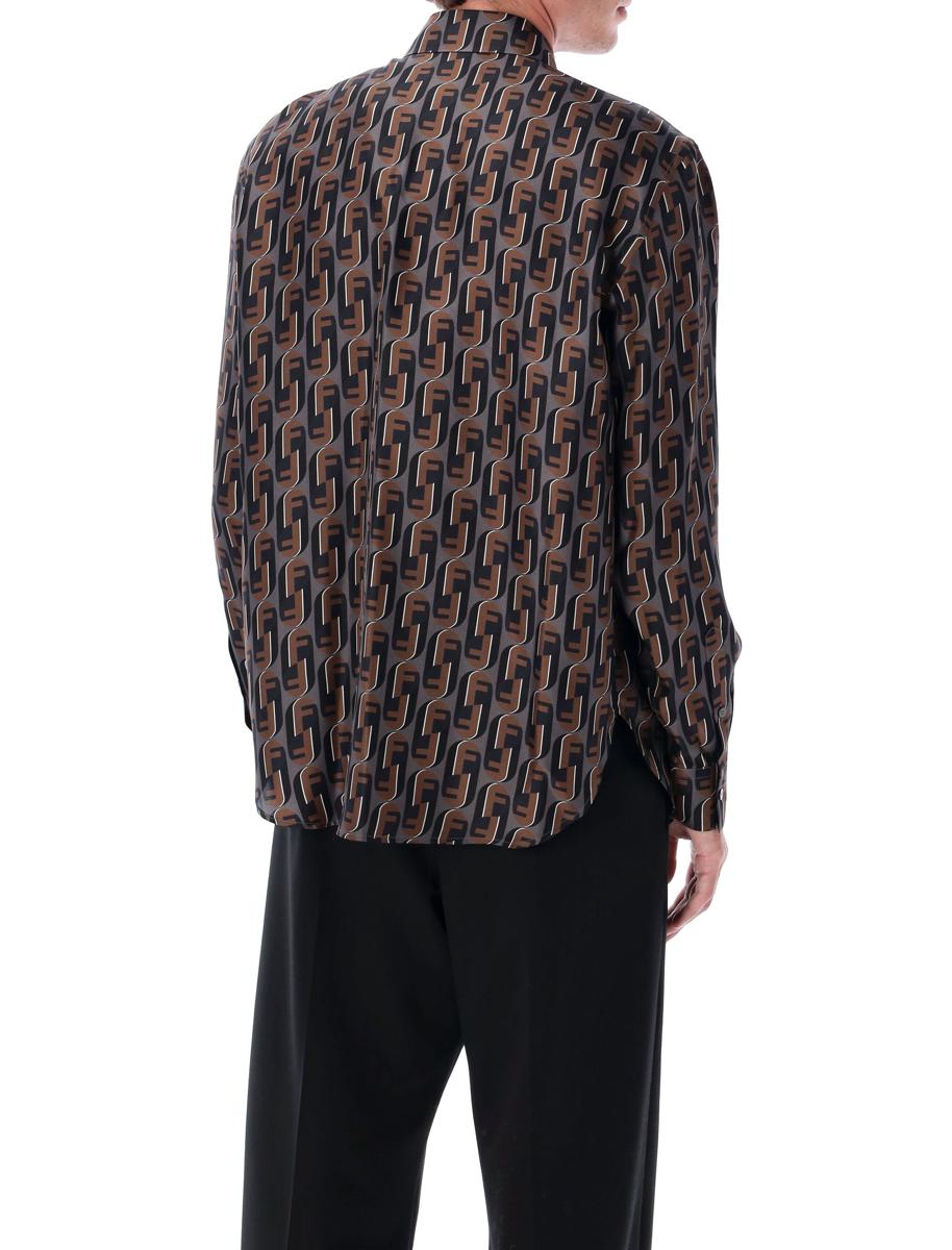 Fendi Braunes bedrucktes Seidenhemd „Nity“