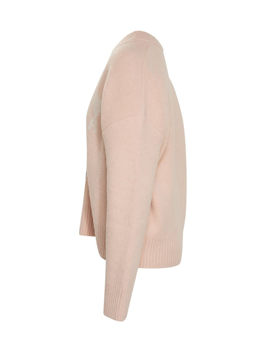 AMI Paris – Rosa Strickjacke mit kontrastierendem Logo von Ami Paris