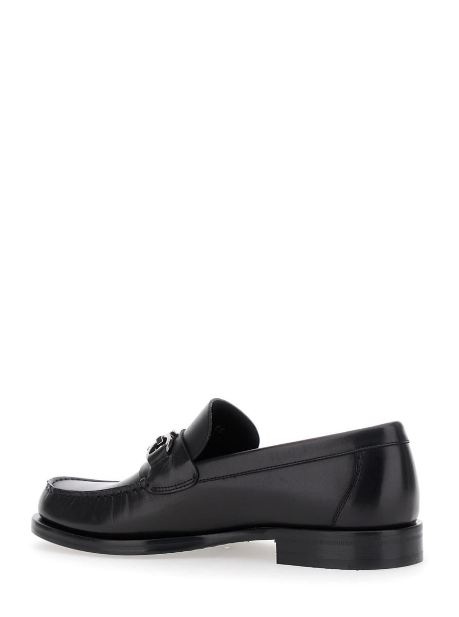 Schwarze Loafer mit Gancini auf der Vorderseite aus Leder für Herren