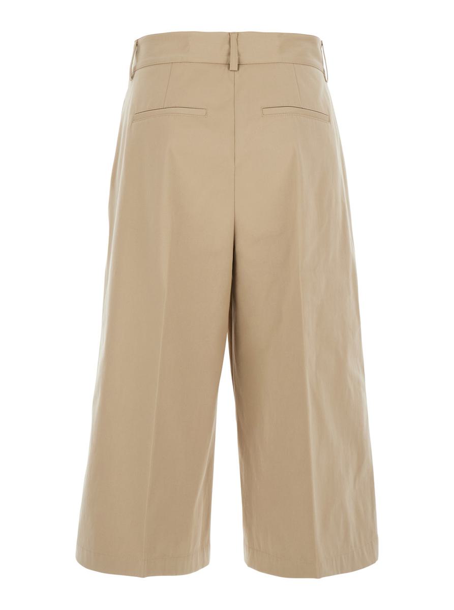Beige Weite Bermudashorts Mit Gürtelschlaufen Und Gesäßtaschen Aus Baumwolle Für Damen