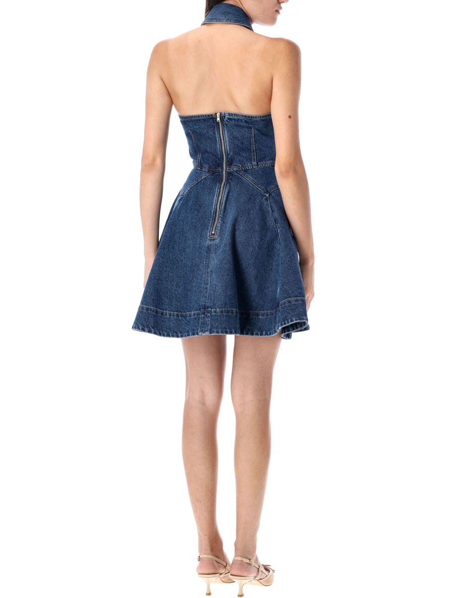 Self-Portrait – Ärmelloses, ausgestelltes Minikleid aus Denim