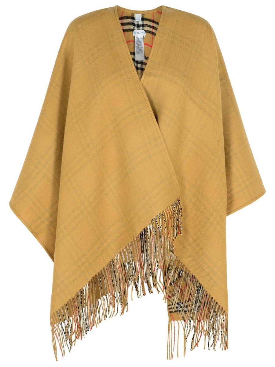 Burberry – Wendbares Cape aus beigefarbener Wolle mit „Check“-Muster
