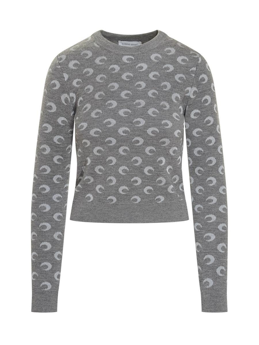 Marine Serre – Grauer Slim-Fit-Pullover mit Mond-Print von Marine Serre