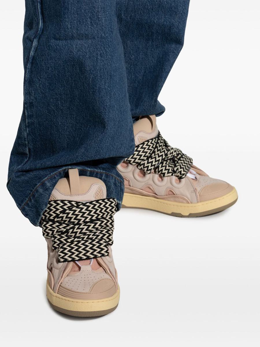 Lanvin – Graue Sneakers aus Kalbsleder mit mehrfarbigen Schnürsenkeln