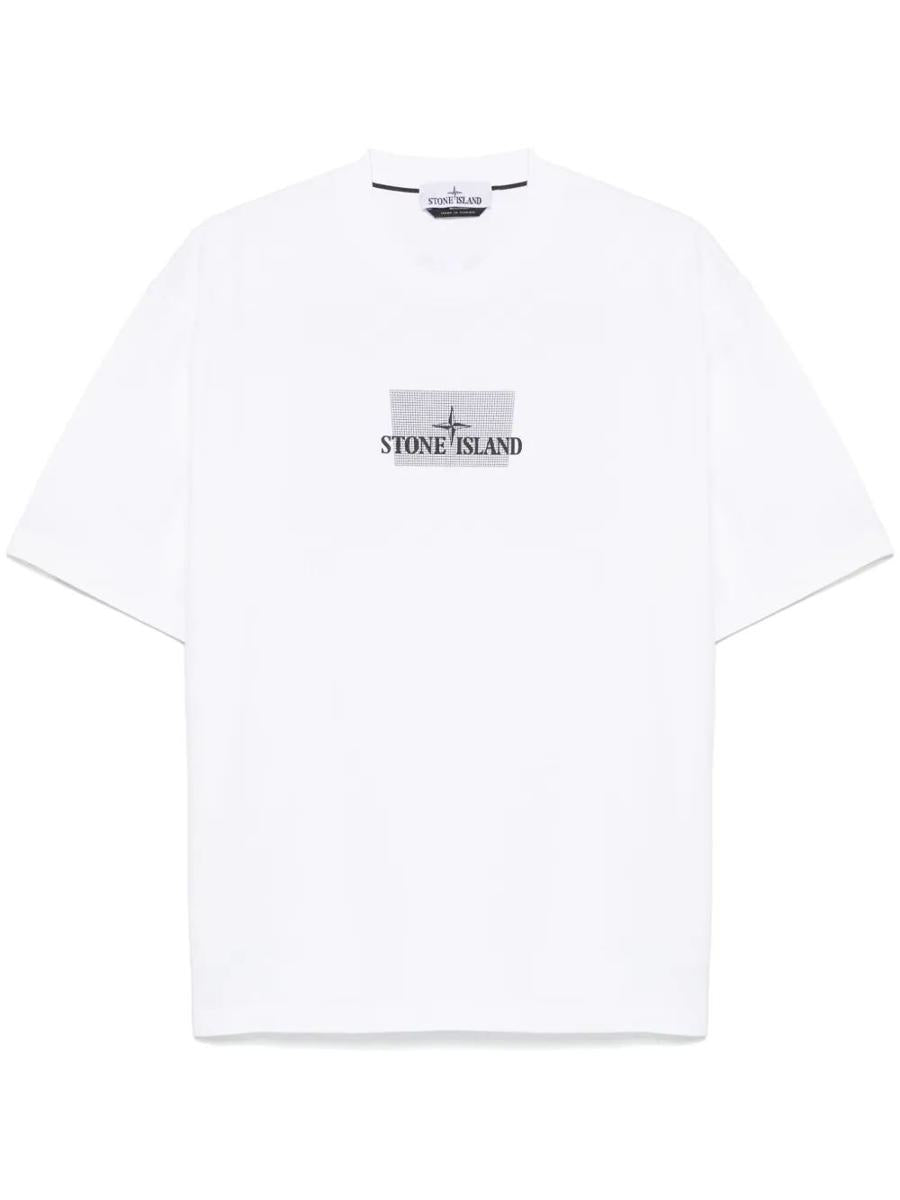 Stone Island – T-Shirt aus gekämmtem Bio-Baumwolljersey mit „Grid“-Print
