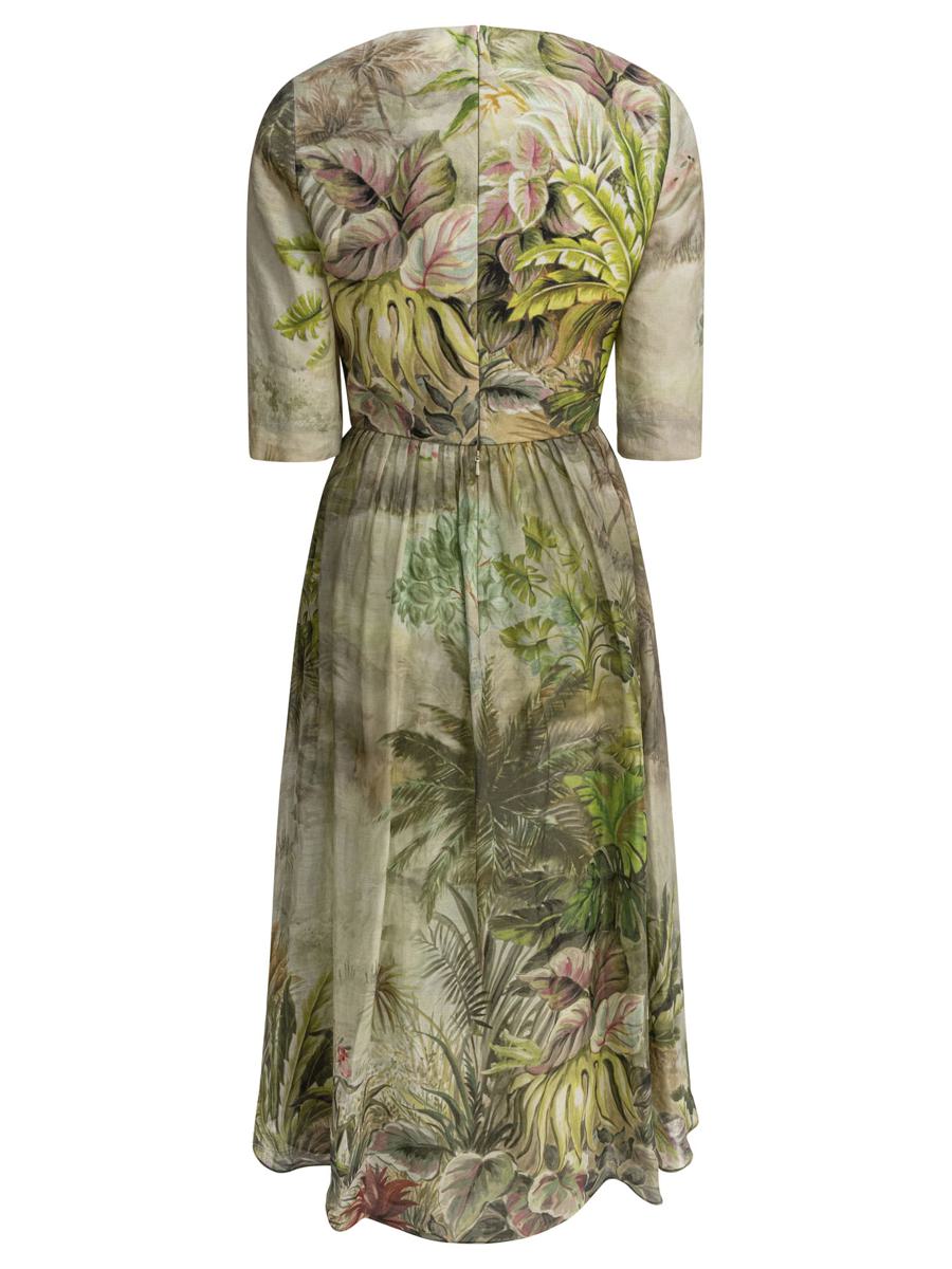 Elie Saab Bedrucktes Midikleid aus Leinen und Seide Oasis Ii38 Linen