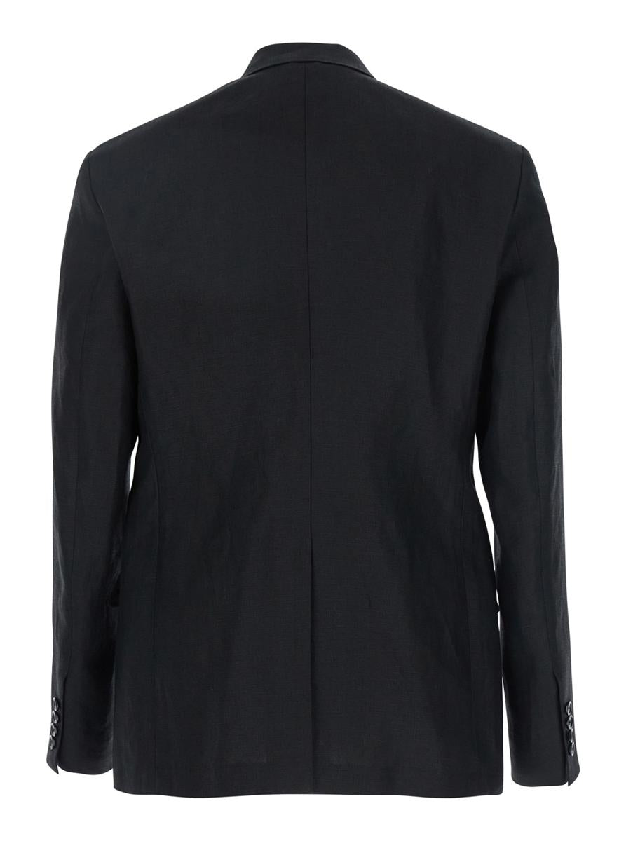 Schwarze Zweireiherjacke mit Revers aus Leinen für Herren