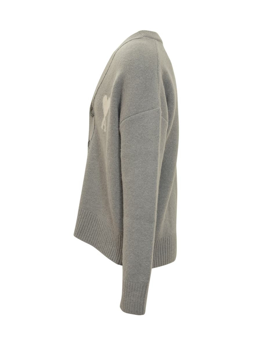 AMI Paris Ami Alexandre Mattiussi Herren Graue Wollstrickjacke