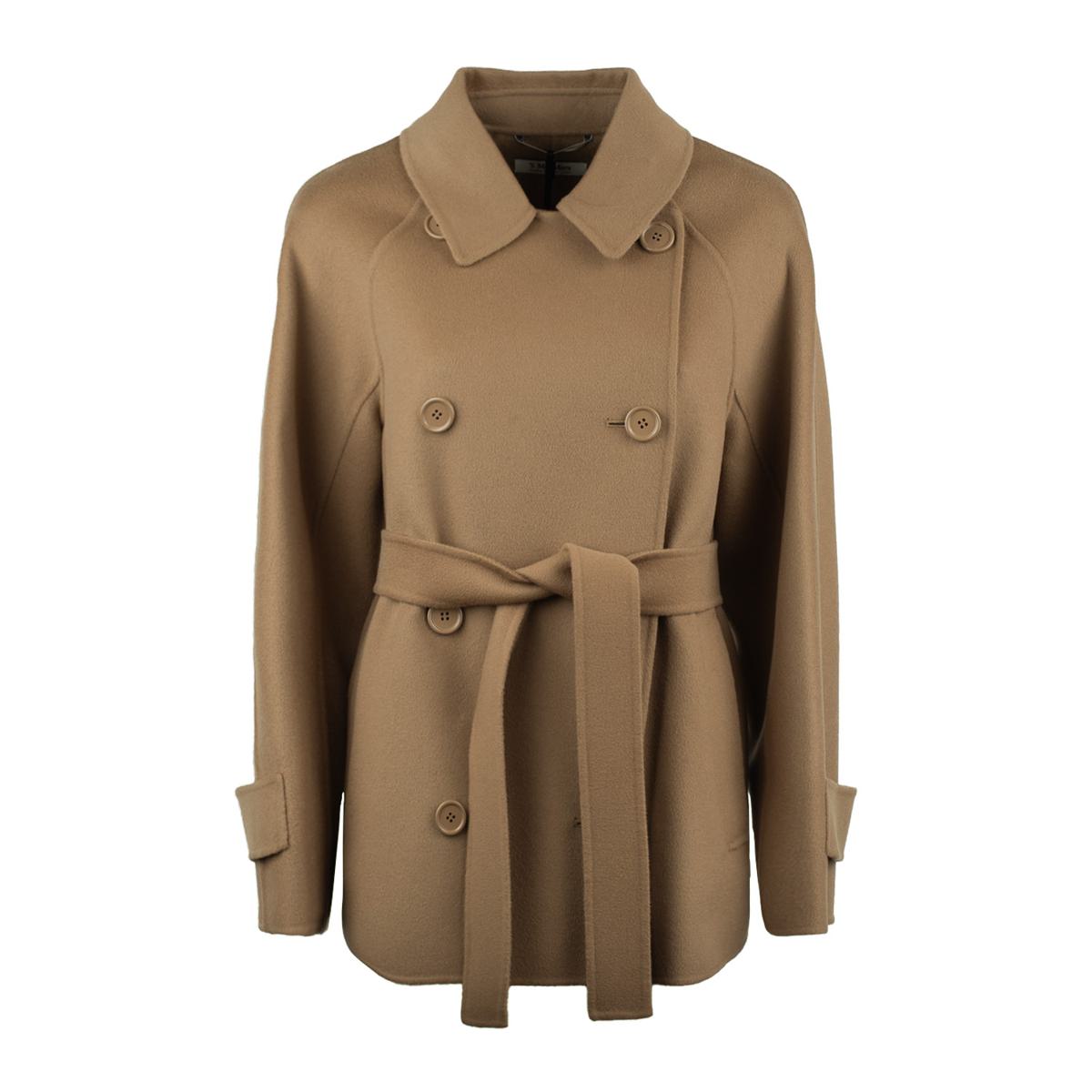 Max Mara – Kurzer Trenchcoat in Kamelbraun aus doppelter Wolle