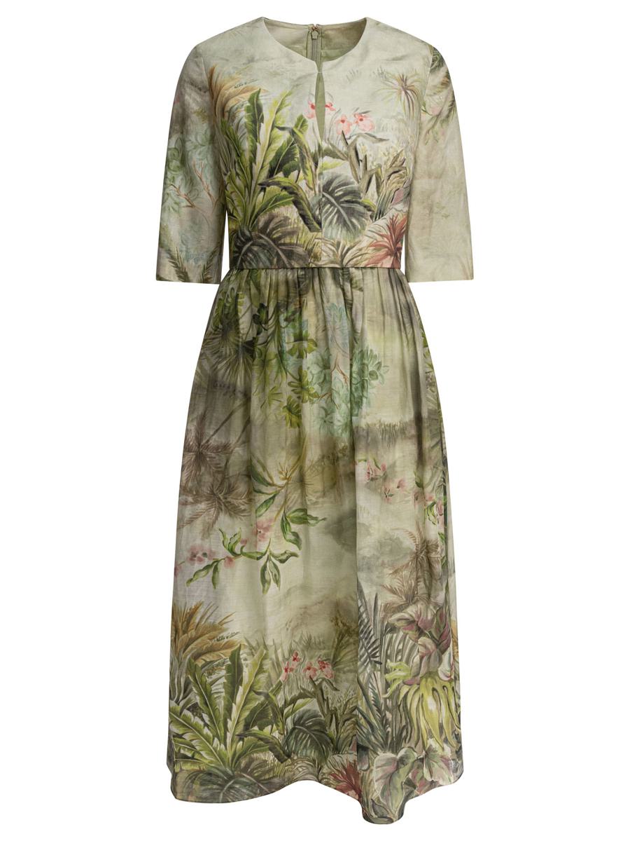 Elie Saab Bedrucktes Midikleid aus Leinen und Seide Oasis Ii38 Linen