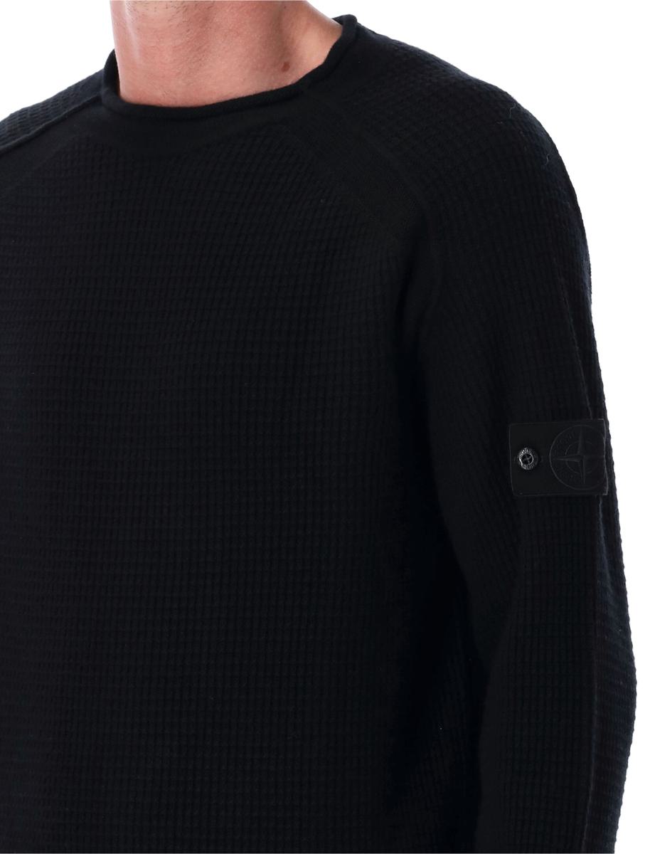 Stone Island – Schwarzer Fisherman-Pullover aus gerippter Wolle
