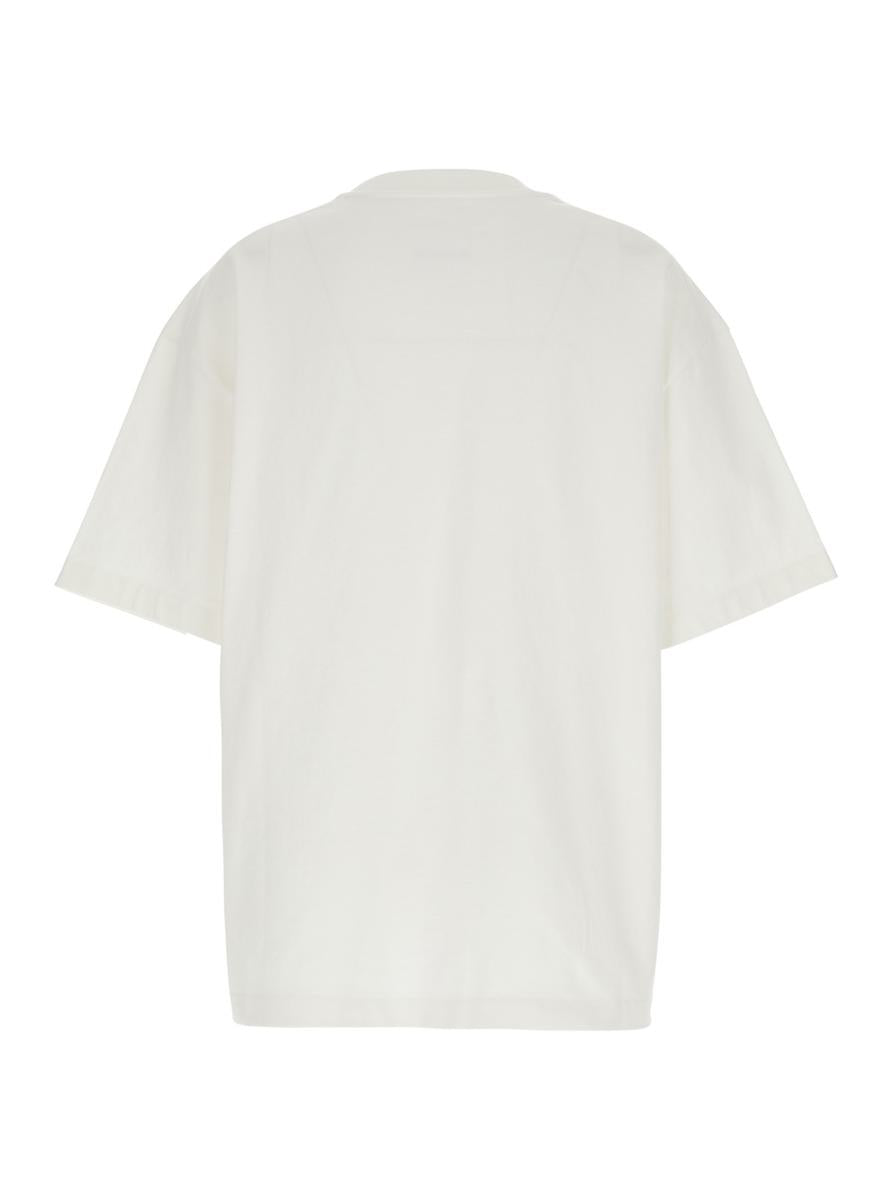 Weißes T-Shirt mit Rundhalsausschnitt und Logo-Schriftzug auf der Vorderseite aus Baumwolle für Damen