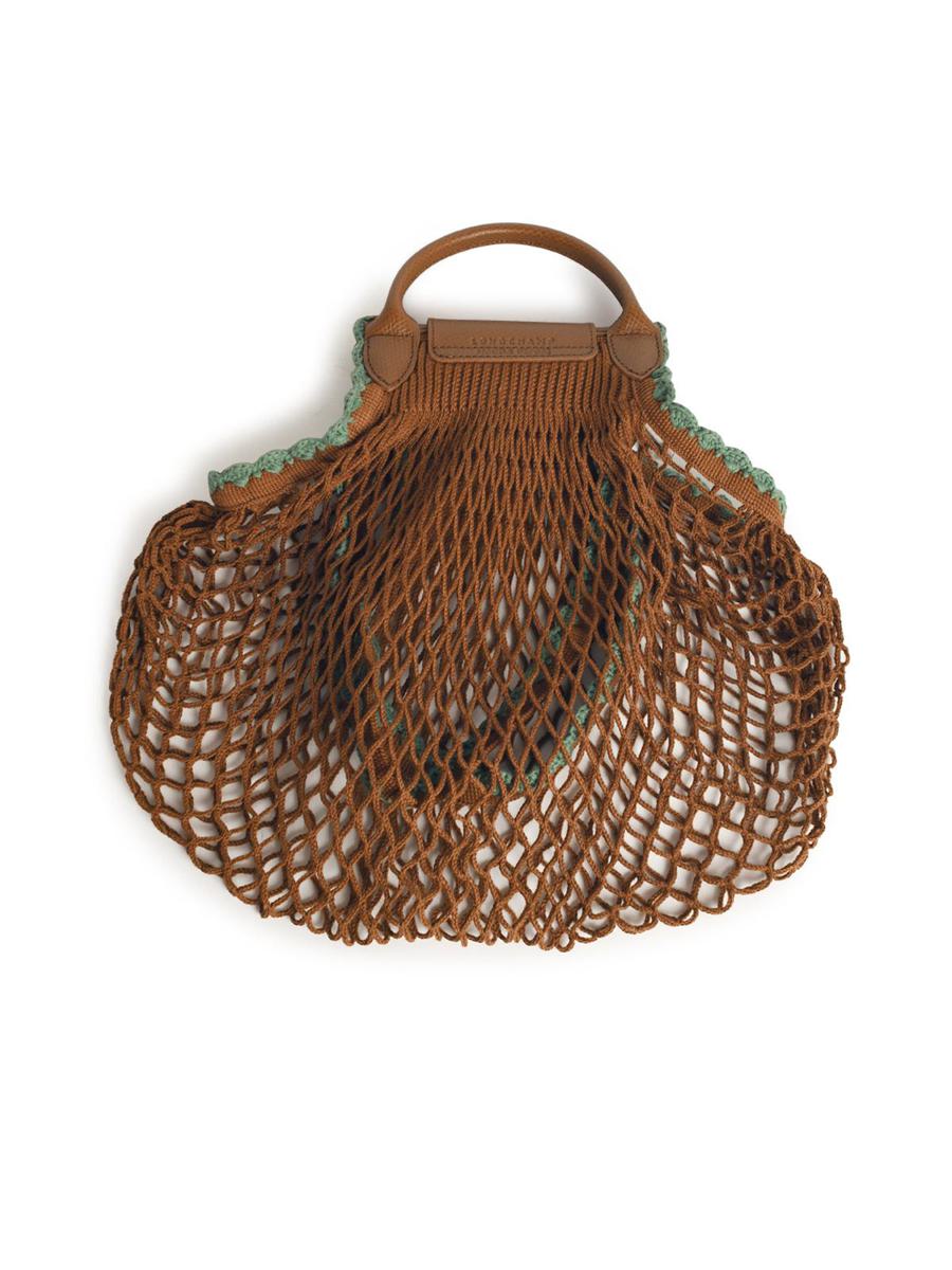 Longchamp „L Le Pliage“ – Netztasche aus tabakfarbenem Canvas