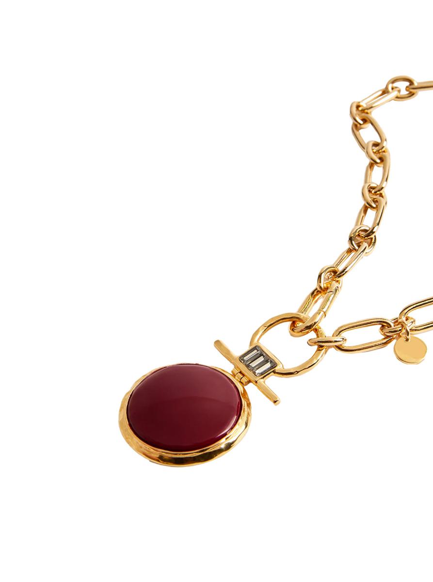 Rote Halskette „Energy“ mit Kettenglied-Design und rundem Anhänger aus Messing für Damen
