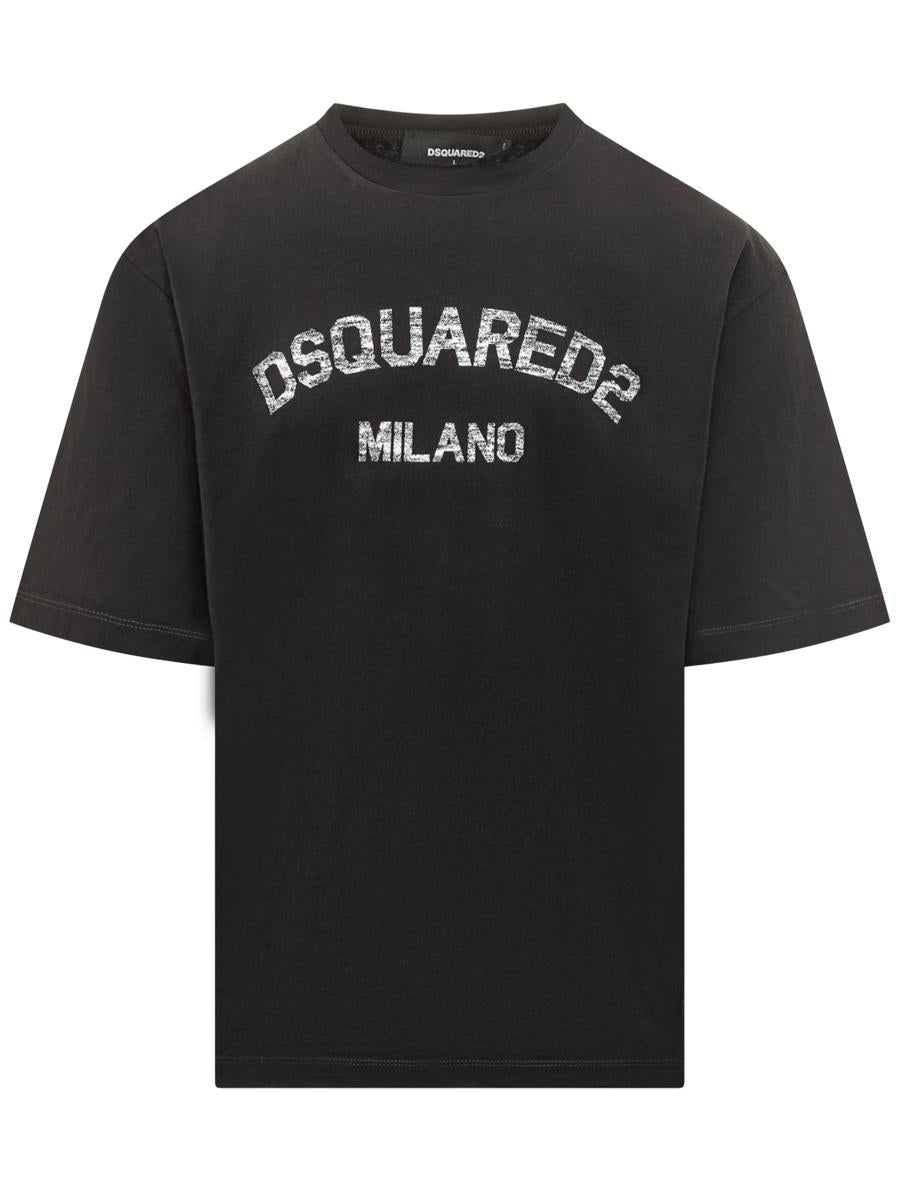 DSQUARED2 Schwarzes Baumwoll-T-Shirt mit Logo Dsquared2 Milano