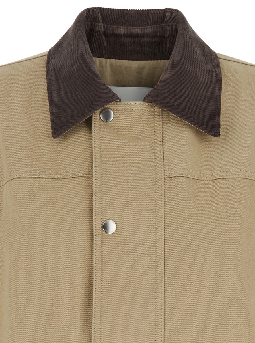 Beigefarbene Jacke mit Cordkragen und Druckknopfverschluss vorne aus Baumwolle für Damen