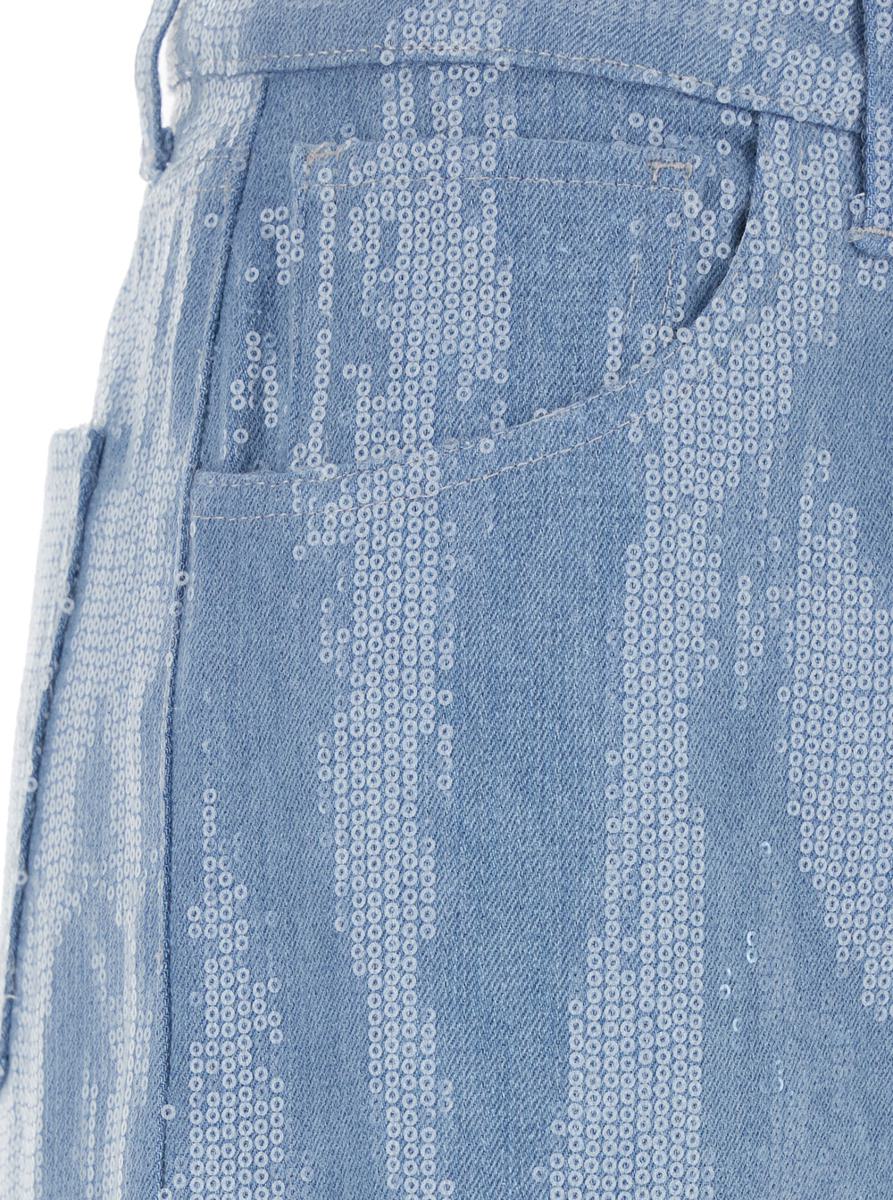 Hellblaue Five-Pocket-Jeans mit Allover-Pailletten aus Stoff für Damen