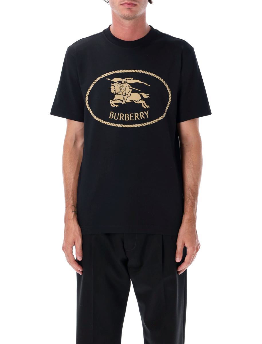 Burberry – Schwarzes Baumwoll-T-Shirt mit Ritterstempel