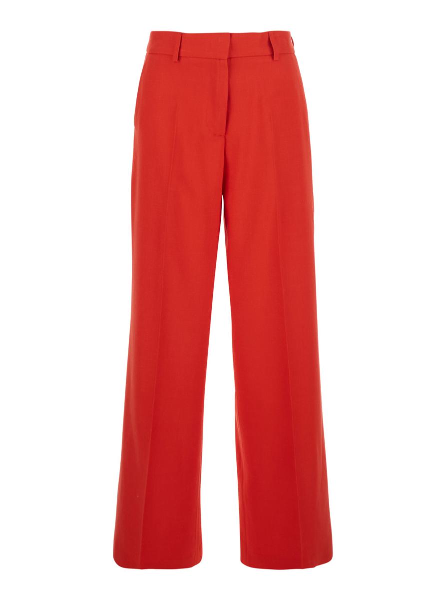 Rote, taillierte Hose mit Gürtelschlaufen aus Viskosemischung für Damen