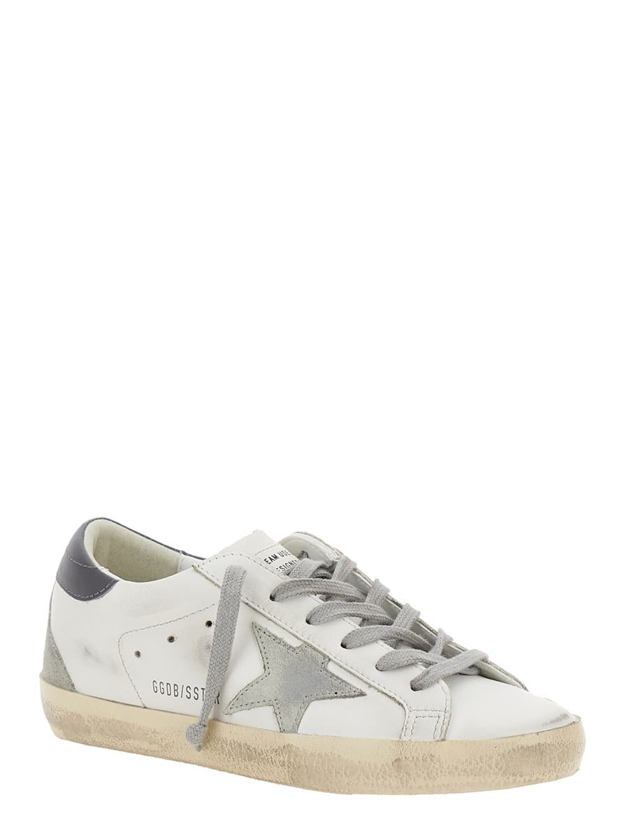 Weiße Low-Top-Sneakers mit Stern-Patch aus Vintage-Leder für Damen