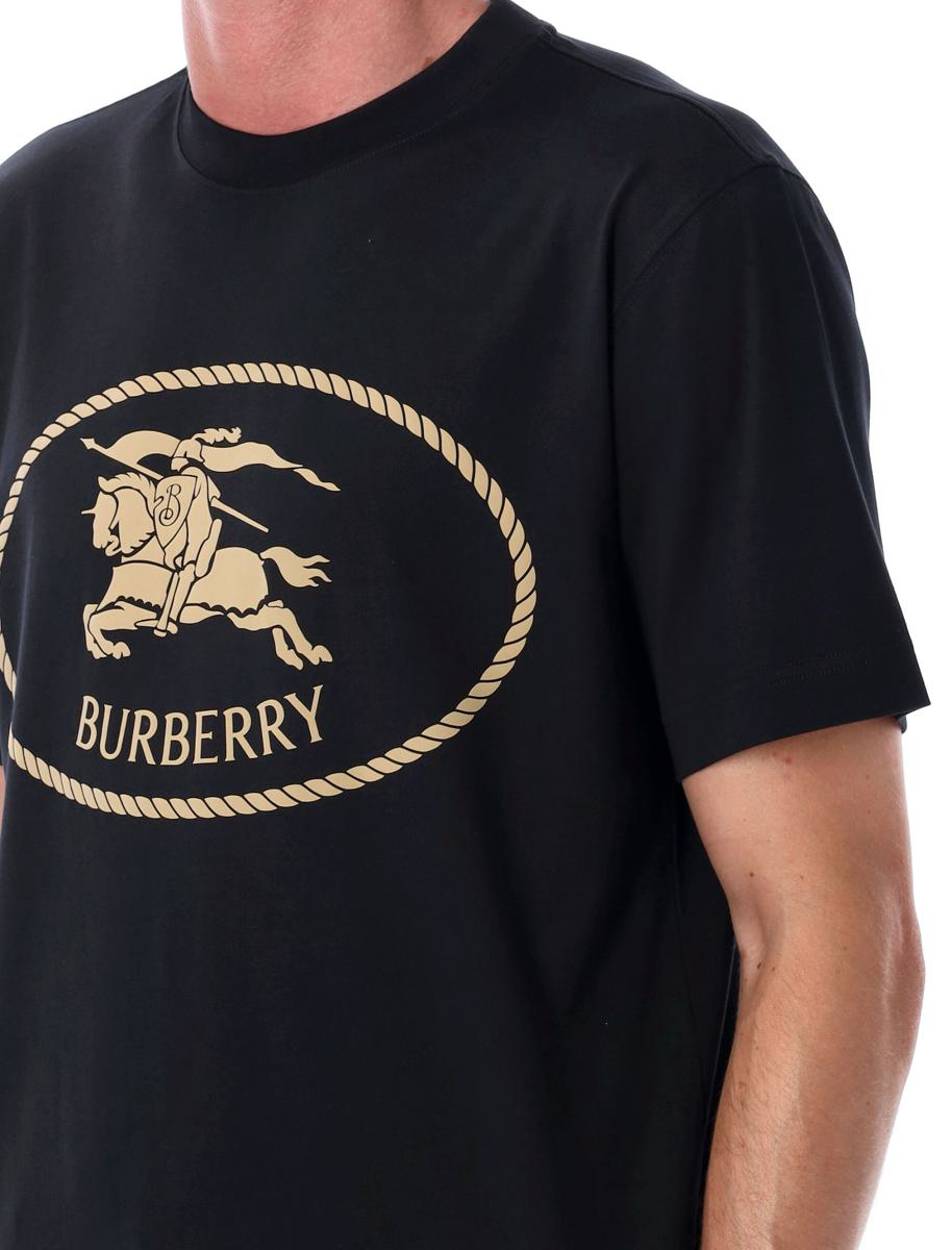 Burberry – Schwarzes Baumwoll-T-Shirt mit Ritterstempel
