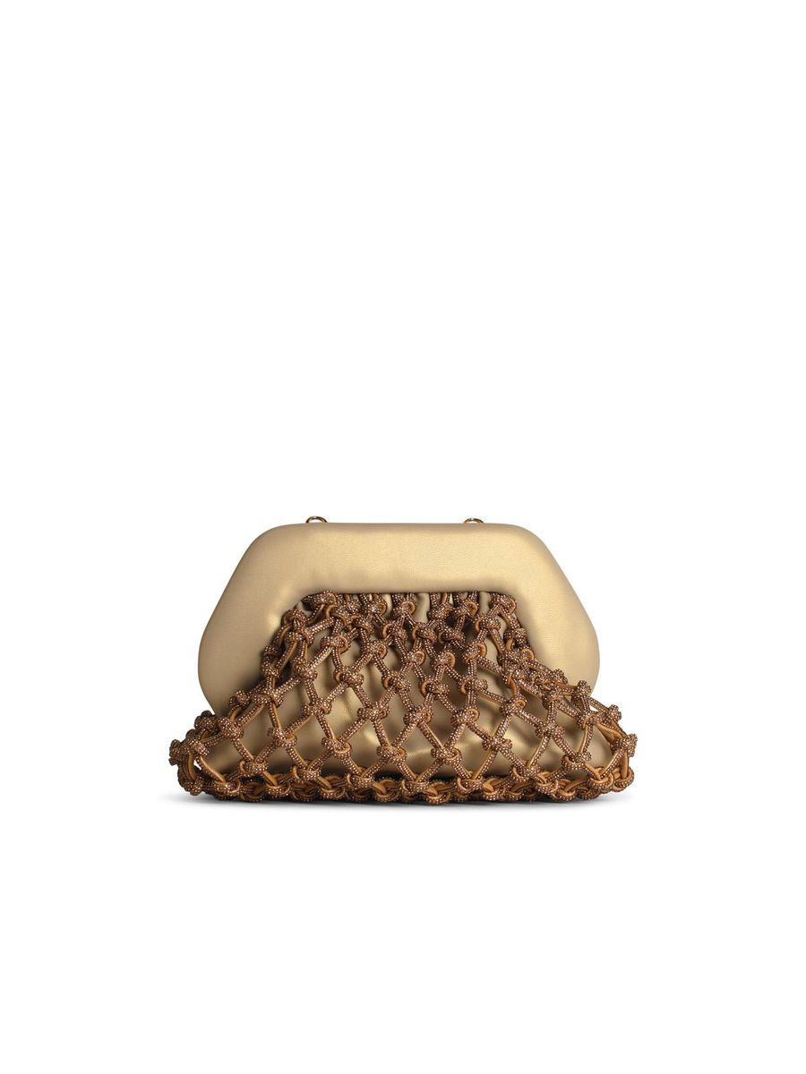 Themoirè „Tia Knot Strass“ goldene Tasche aus veganem Leder