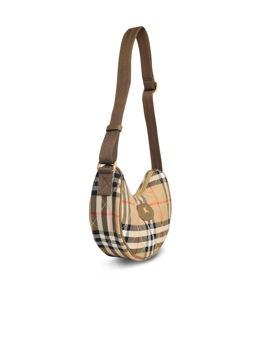 Burberry – Umhängetasche „Horsehoe“ aus sandfarbenem Polyamid